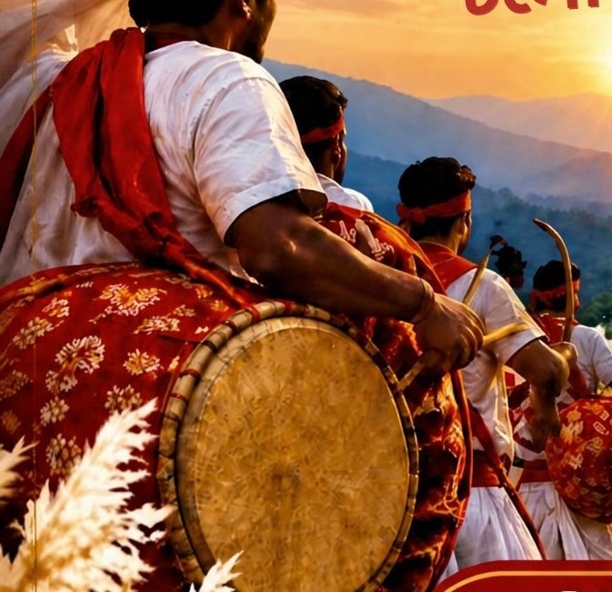লাল সাদা পোশাকে ঢাক বাজাচ্ছেন শিল্পীরা